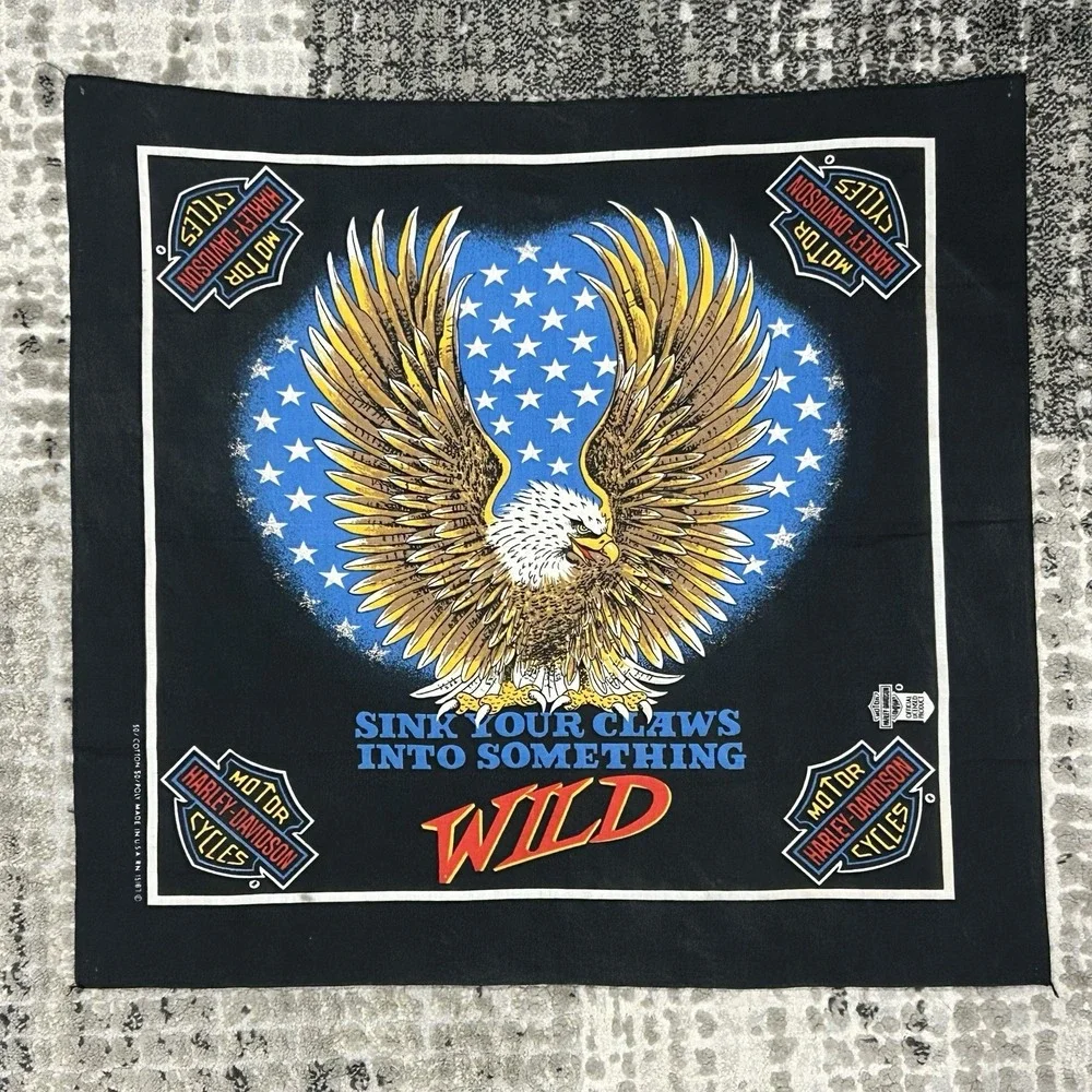 Vintage Harley‎ Davidson Bandana USA Eagle Motorcycle Biker WILD 80s 90s